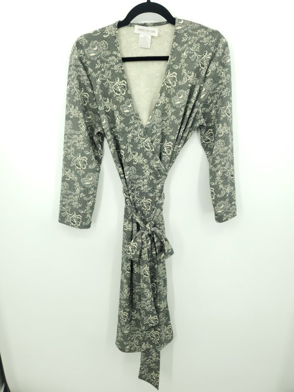 Joes New York Black & Ivory Floral Lace Print 3/4 Sleeve Wrap Dress Size L